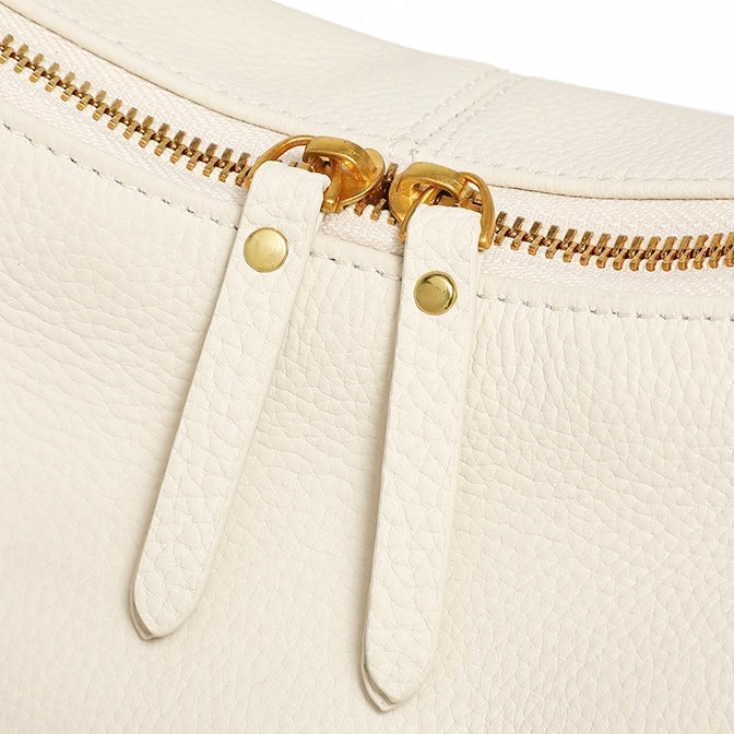 Genuine Leather Baguette Dumpling Bag with Luxe Chain