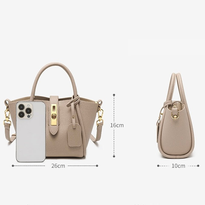 Elegant Genuine Leather Petite Basket Top Handle Bag