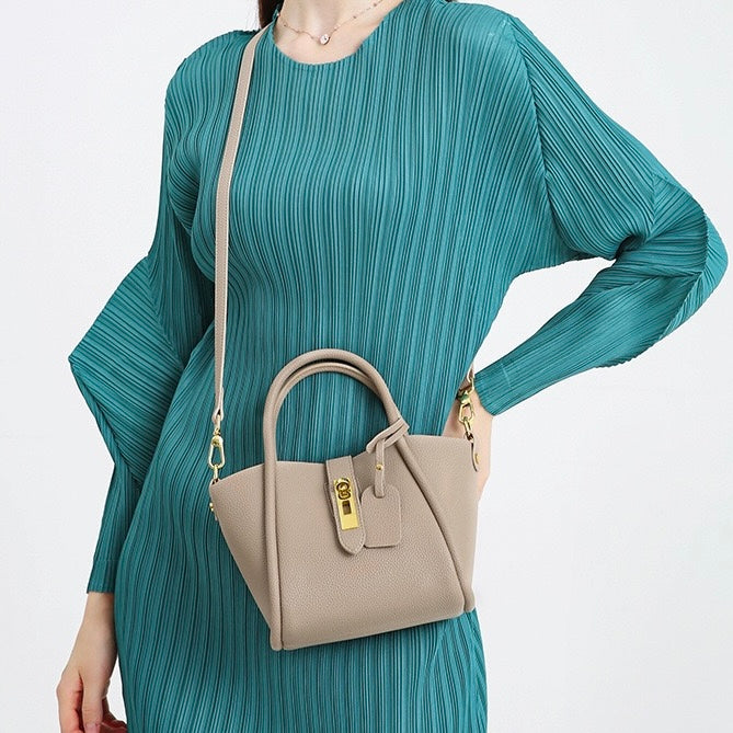 Elegant Genuine Leather Petite Basket Top Handle Bag