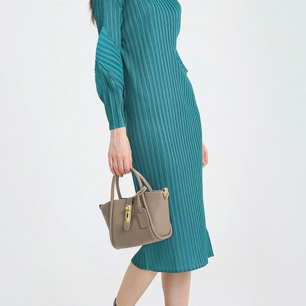 Elegant Genuine Leather Petite Basket Top Handle Bag