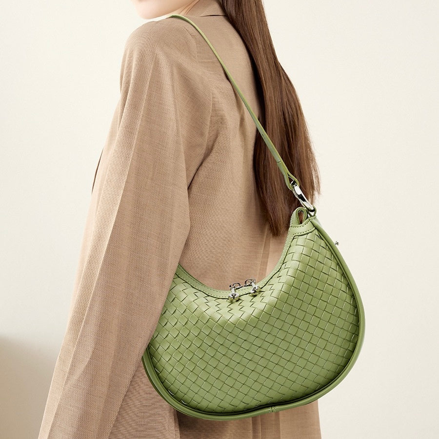 Luxury Handwoven Cowhide Crescent Moon Crossbody Bag