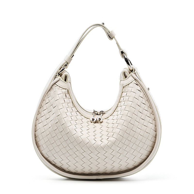 Luxury Handwoven Cowhide Crescent Moon Crossbody Bag