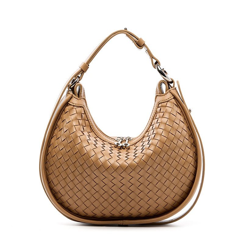 Luxury Handwoven Cowhide Crescent Moon Crossbody Bag