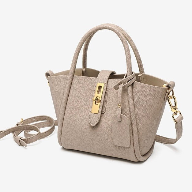 Elegant Genuine Leather Petite Basket Top Handle Bag