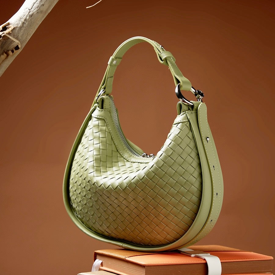 Luxury Handwoven Cowhide Crescent Moon Crossbody Bag