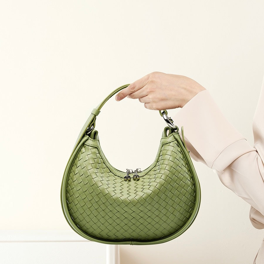 Luxury Handwoven Cowhide Crescent Moon Crossbody Bag