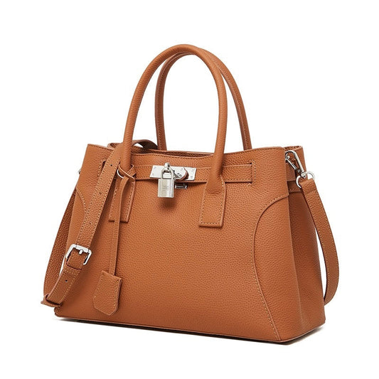 Platinum-Style Genuine Leather Structured Shoulder Tote