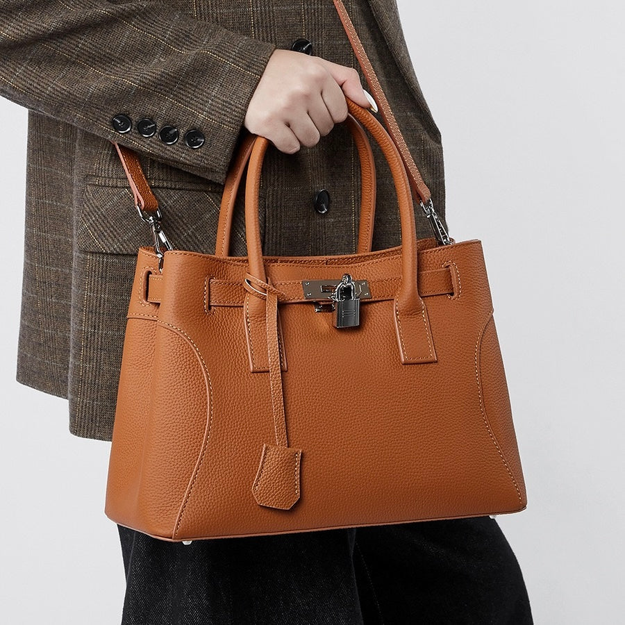 Platinum-Style Genuine Leather Structured Shoulder Tote