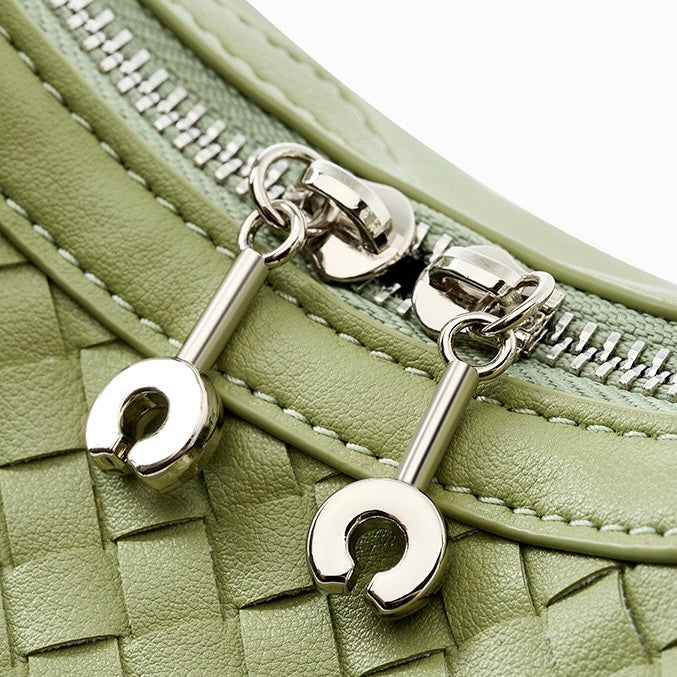 Luxury Handwoven Cowhide Crescent Moon Crossbody Bag