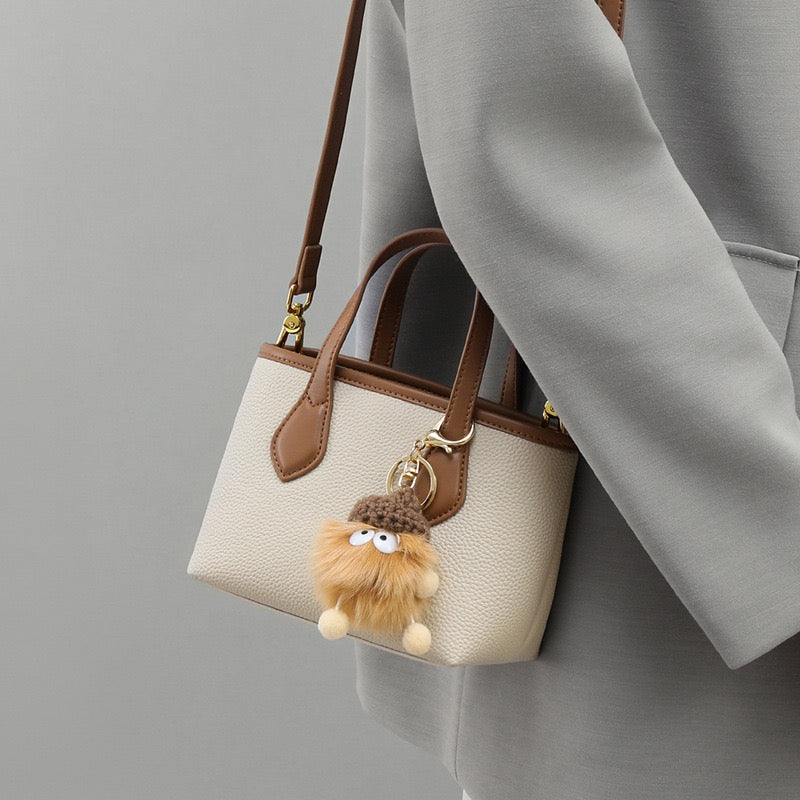 Chic Mini Leather Pom Pom Bucket Crossbody Handbag