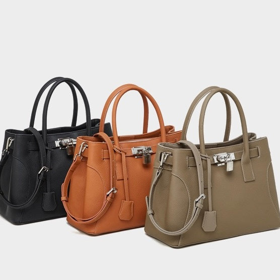 Platinum-Style Genuine Leather Structured Shoulder Tote