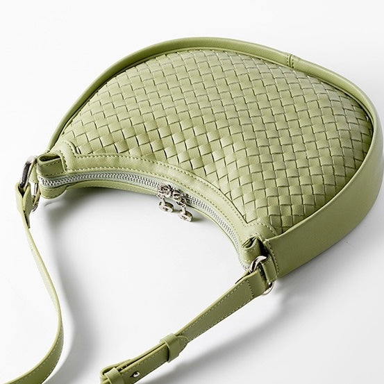 Luxury Handwoven Cowhide Crescent Moon Crossbody Bag