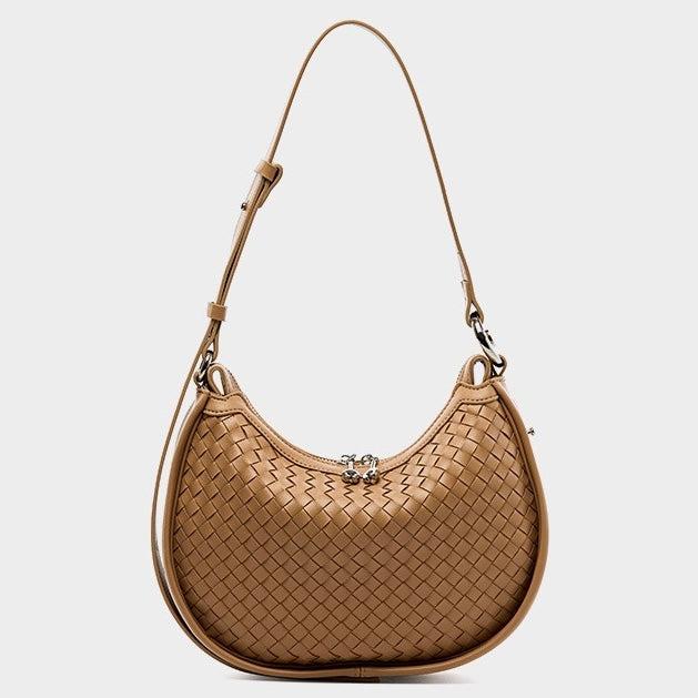 Luxury Handwoven Cowhide Crescent Moon Crossbody Bag