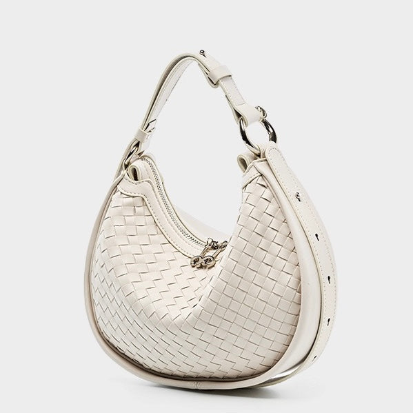 Luxury Handwoven Cowhide Crescent Moon Crossbody Bag