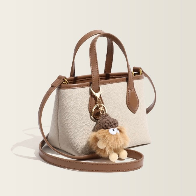 Chic Mini Leather Pom Pom Bucket Crossbody Handbag