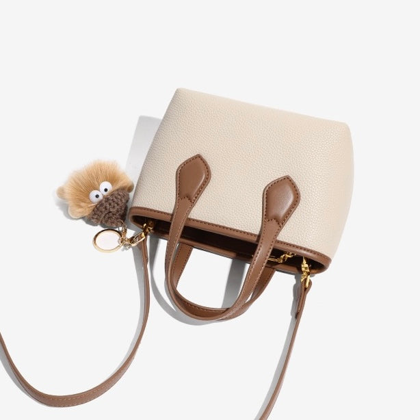 Chic Mini Leather Pom Pom Bucket Crossbody Handbag