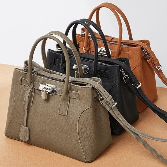 Platinum-Style Genuine Leather Structured Shoulder Tote