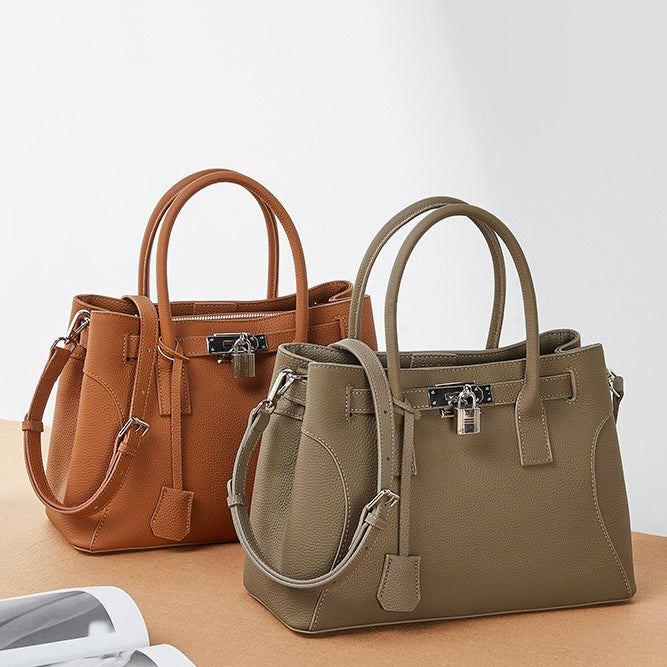 Platinum-Style Genuine Leather Structured Shoulder Tote