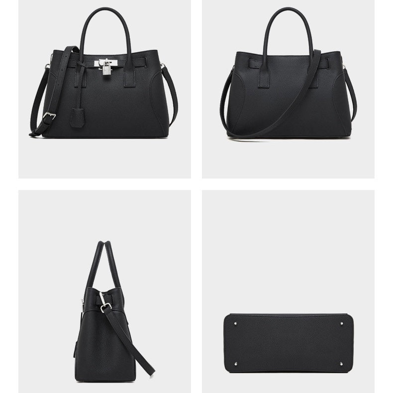 Platinum-Style Genuine Leather Structured Shoulder Tote