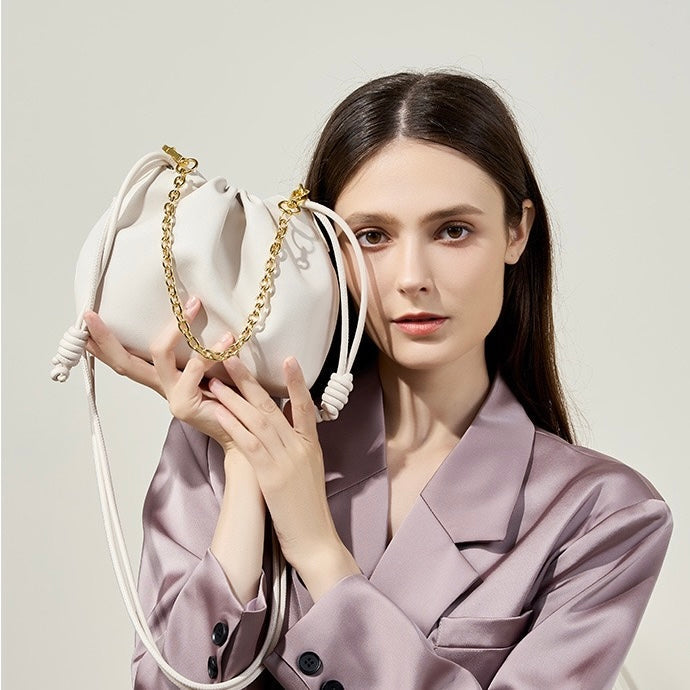 Chic Cloud Bag in Genuine Leather with Detachable Chain