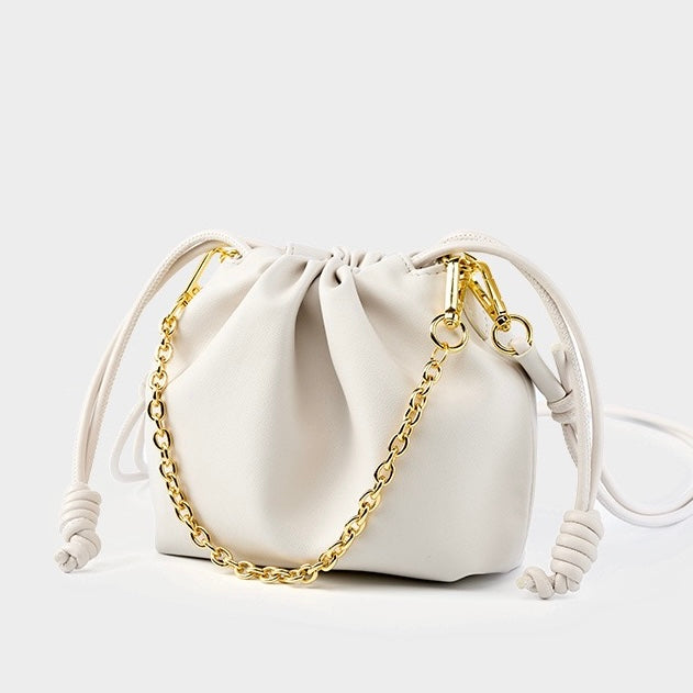 Chic Cloud Bag in Genuine Leather with Detachable Chain