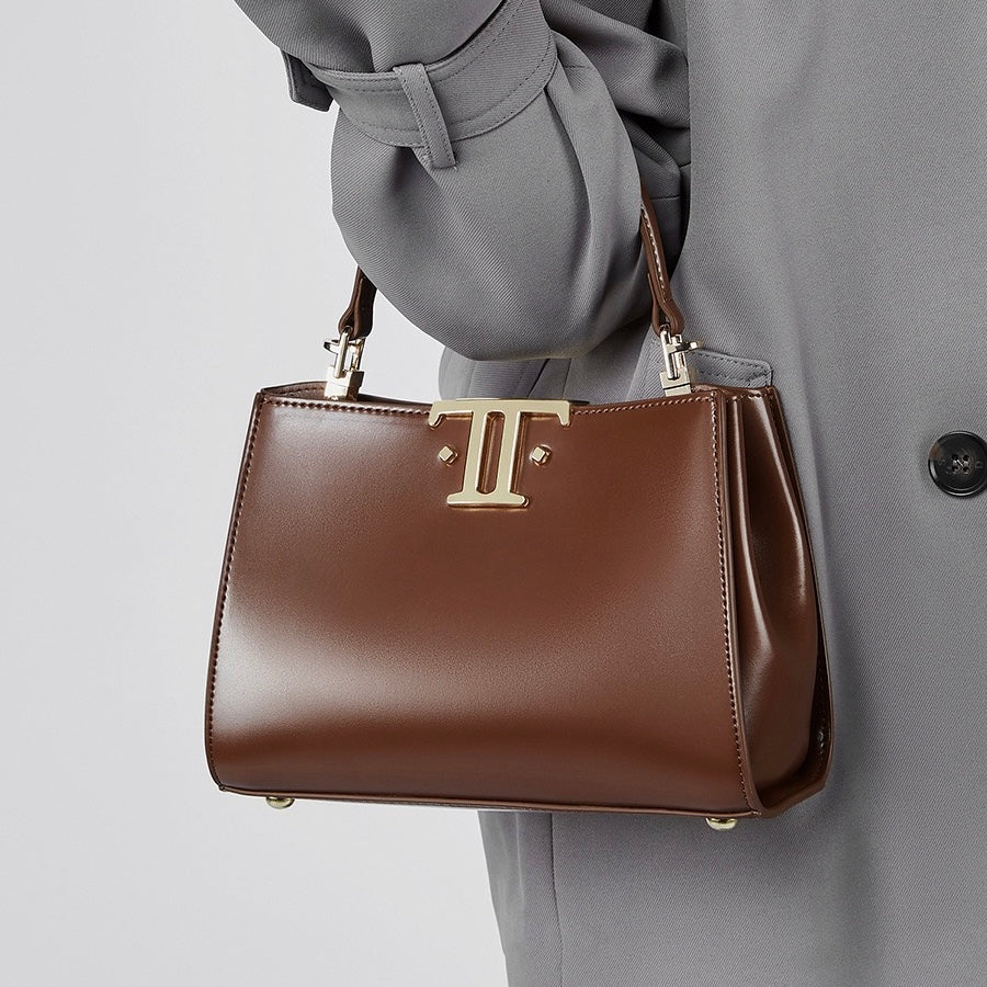 Elegant Leather Mini Commuter Tote with Dual Clasp Closure