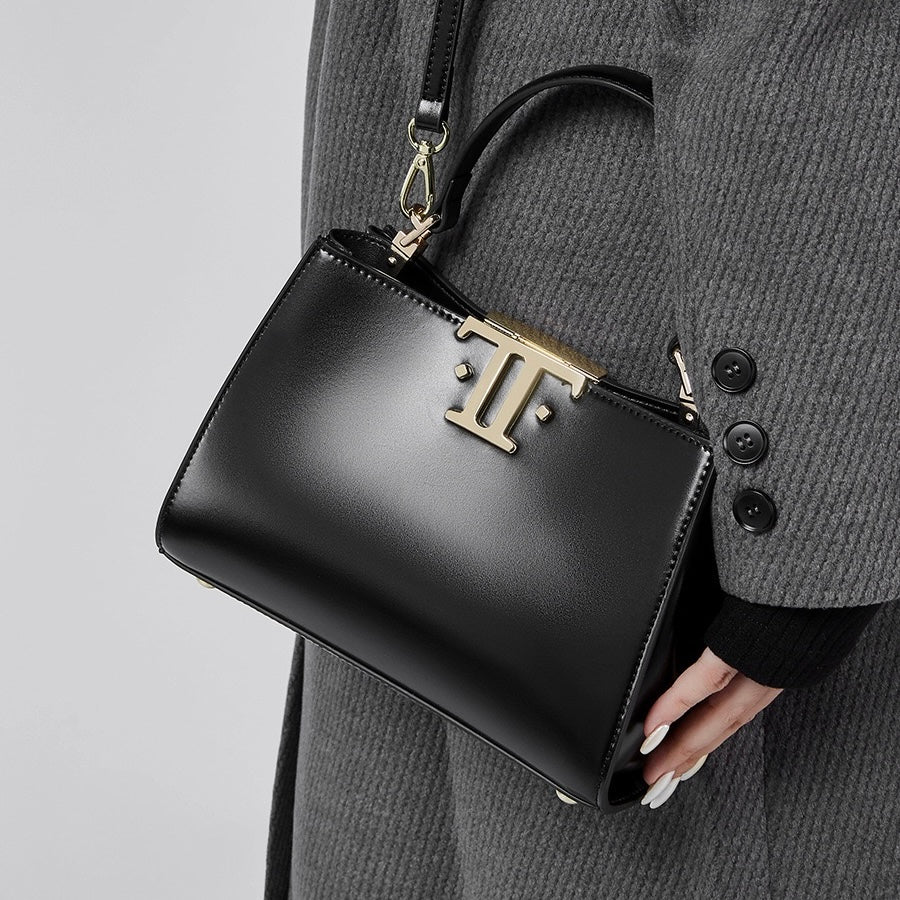 Elegant Leather Mini Commuter Tote with Dual Clasp Closure