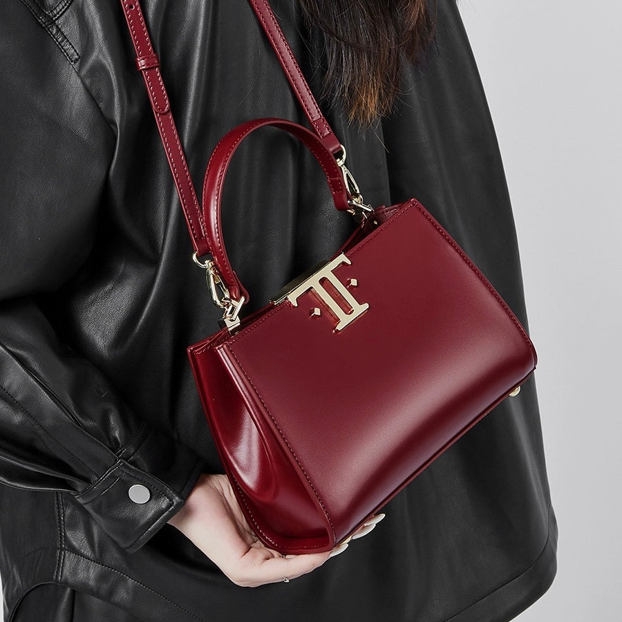 Elegant Leather Mini Commuter Tote with Dual Clasp Closure