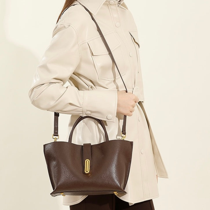 Genuine Cowhide Niche Commuter Crossbody Tote for the Elegant Woman