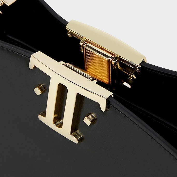 Elegant Leather Mini Commuter Tote with Dual Clasp Closure