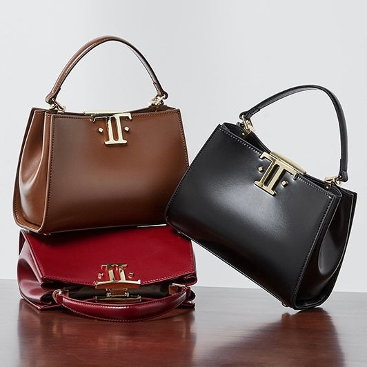 Elegant Leather Mini Commuter Tote with Dual Clasp Closure