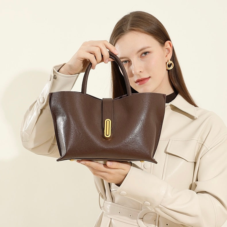 Genuine Cowhide Niche Commuter Crossbody Tote for the Elegant Woman