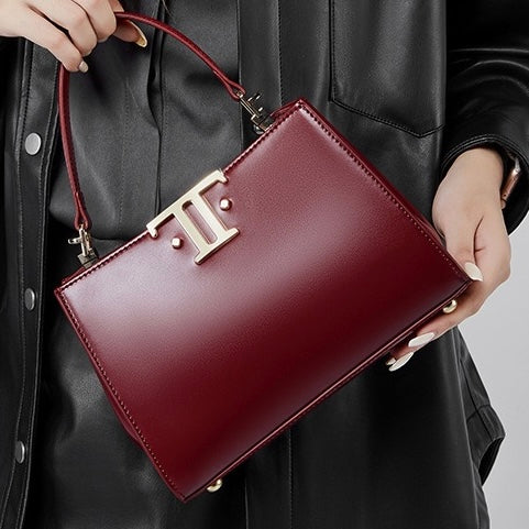 Elegant Leather Mini Commuter Tote with Dual Clasp Closure