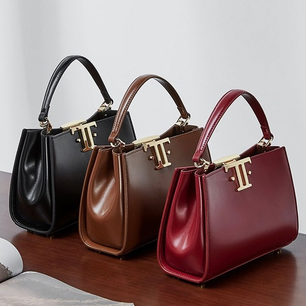 Elegant Leather Mini Commuter Tote with Dual Clasp Closure
