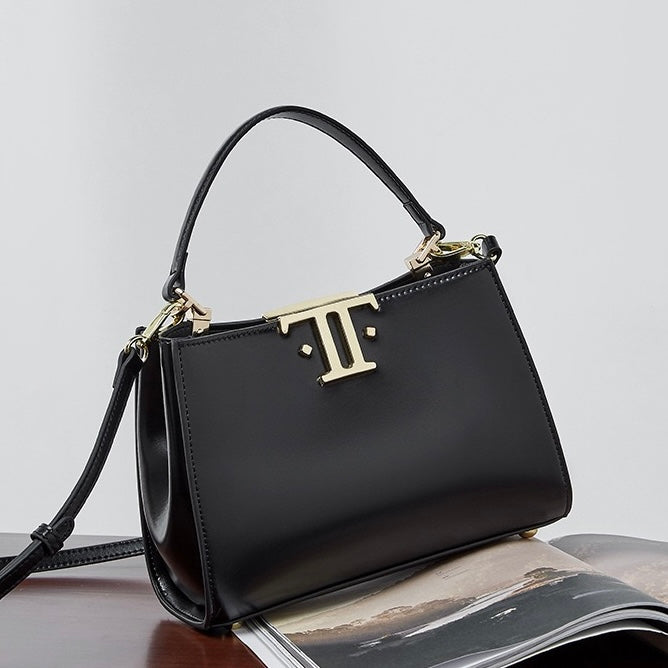 Elegant Leather Mini Commuter Tote with Dual Clasp Closure