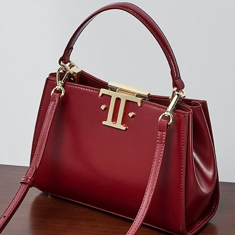 Elegant Leather Mini Commuter Tote with Dual Clasp Closure