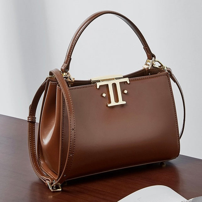 Elegant Leather Mini Commuter Tote with Dual Clasp Closure