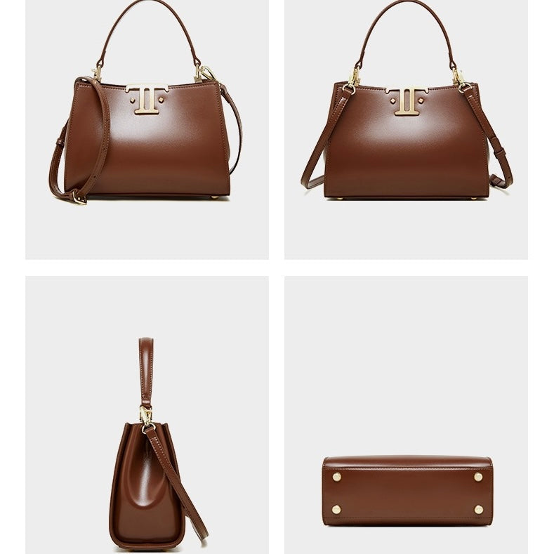 Elegant Leather Mini Commuter Tote with Dual Clasp Closure