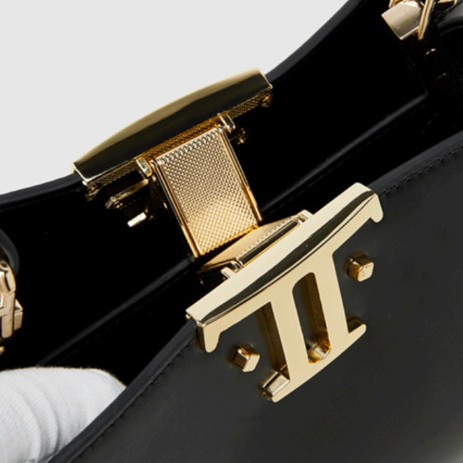 Elegant Leather Mini Commuter Tote with Dual Clasp Closure