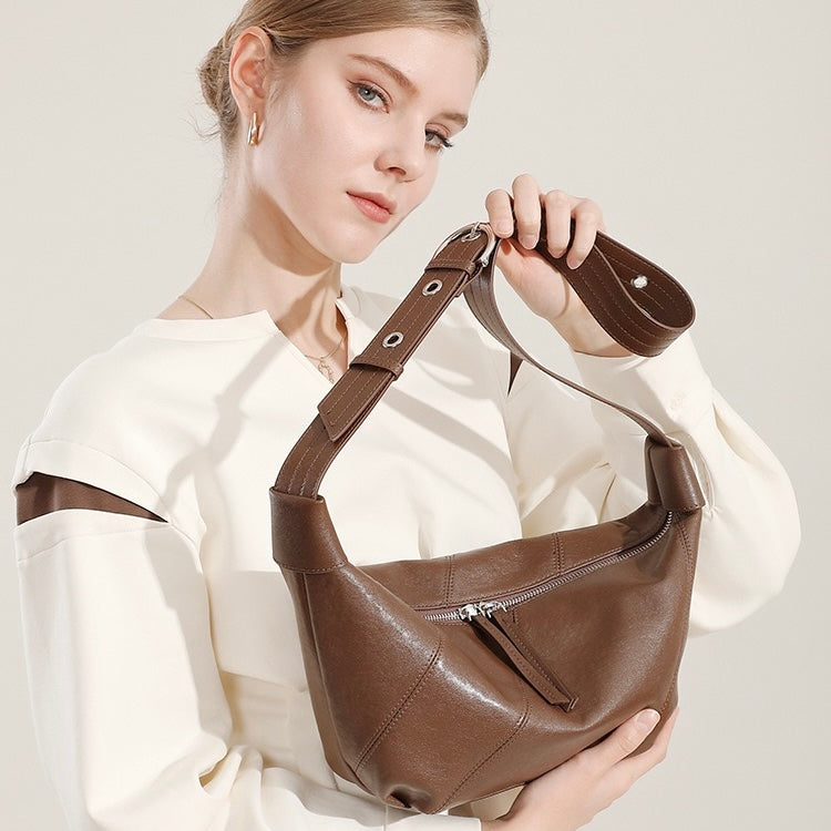 Opulent Genuine Leather Croissant Crossbody Dumpling Bag