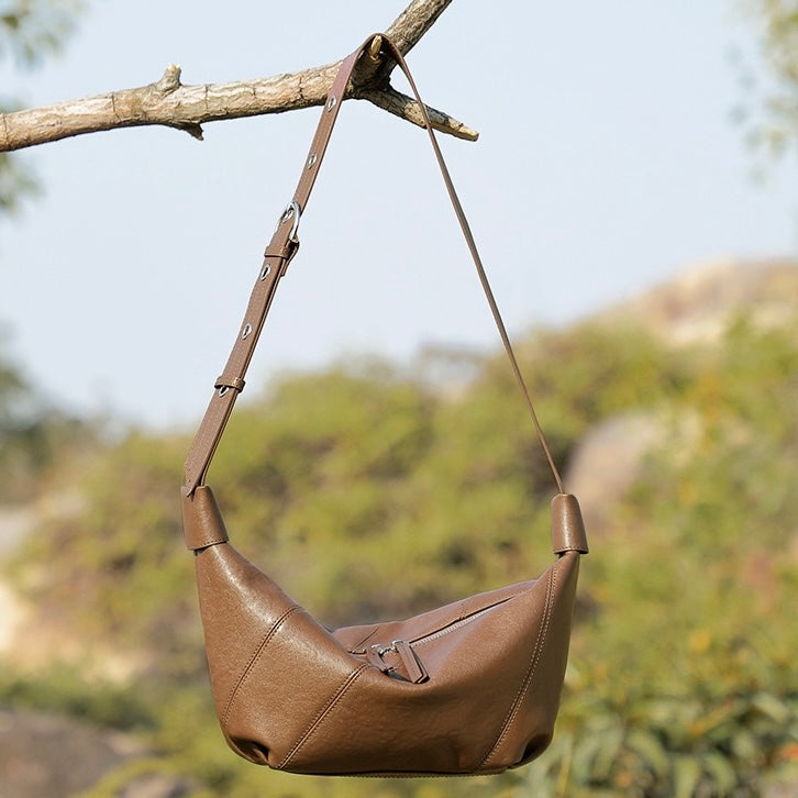 Opulent Genuine Leather Croissant Crossbody Dumpling Bag