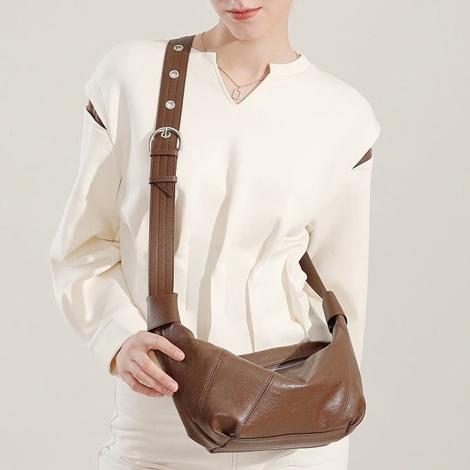 Opulent Genuine Leather Croissant Crossbody Dumpling Bag