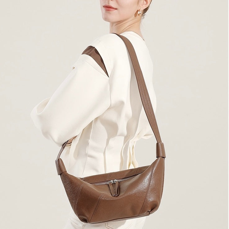 Opulent Genuine Leather Croissant Crossbody Dumpling Bag