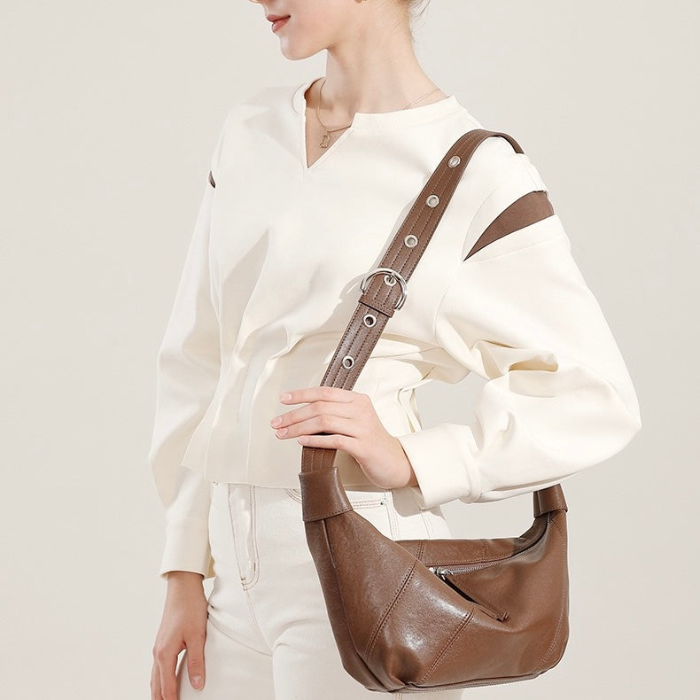 Opulent Genuine Leather Croissant Crossbody Dumpling Bag