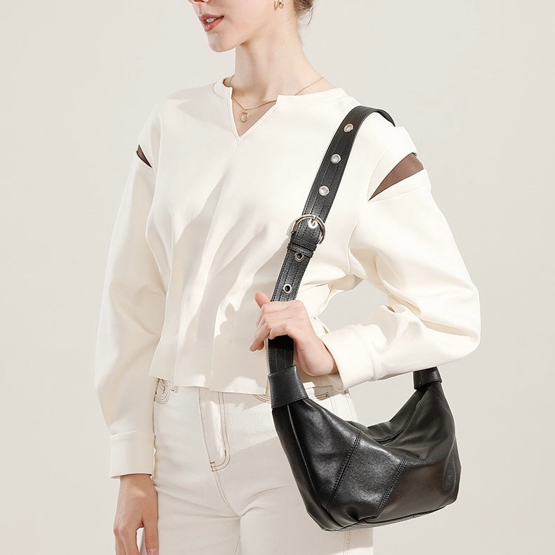 Opulent Genuine Leather Croissant Crossbody Dumpling Bag