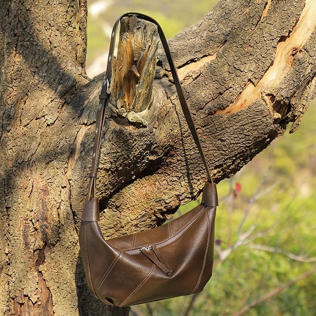 Opulent Genuine Leather Croissant Crossbody Dumpling Bag