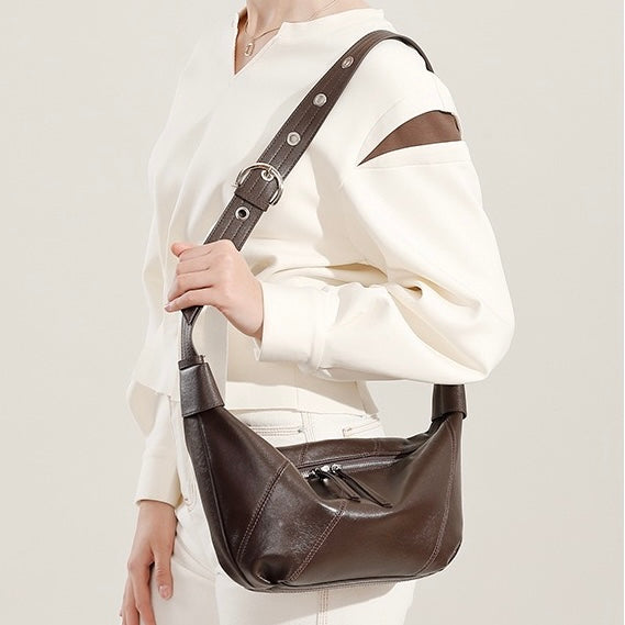 Opulent Genuine Leather Croissant Crossbody Dumpling Bag