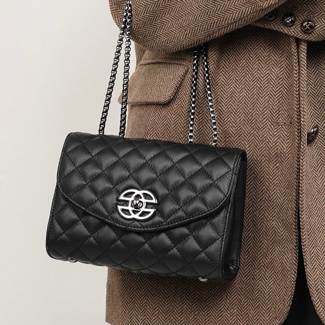 Chic Premium Top-Grain Leather Crossbody Bag with Chain Strap