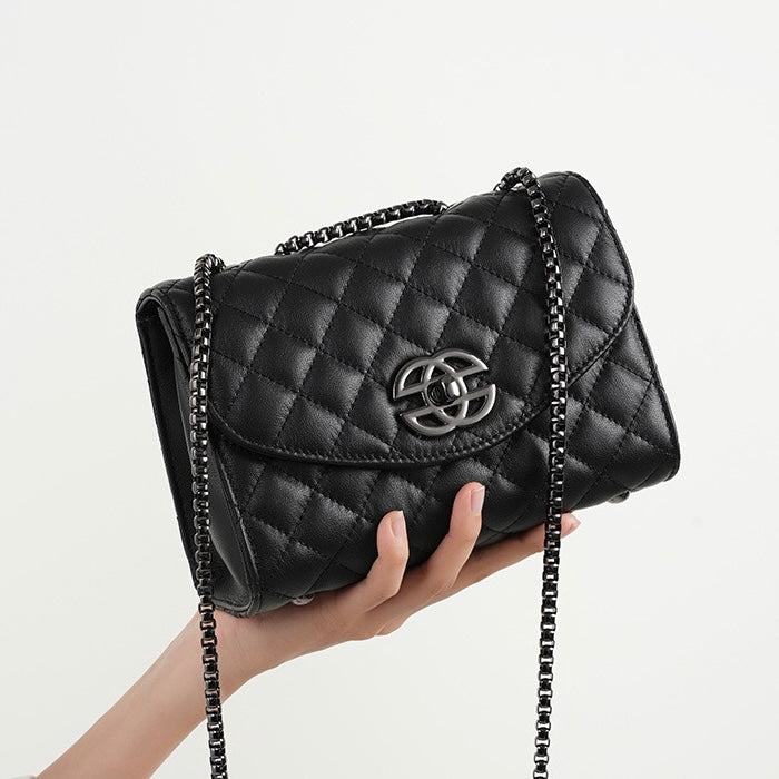 Chic Premium Top-Grain Leather Crossbody Bag with Chain Strap