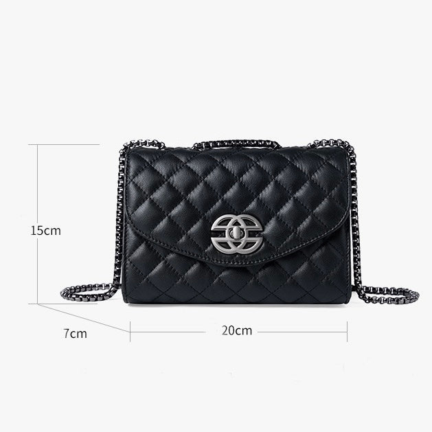 Chic Premium Top-Grain Leather Crossbody Bag with Chain Strap